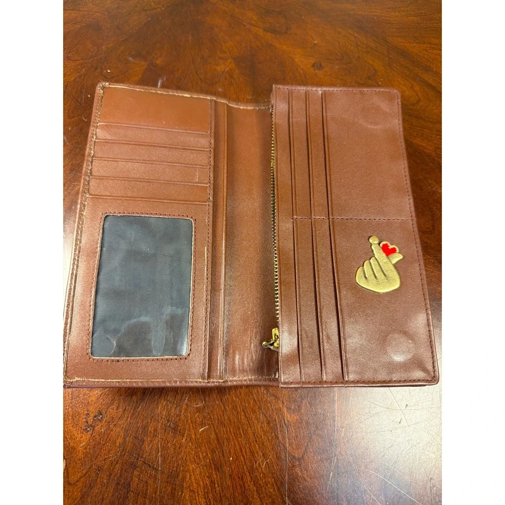 Brown Leather Nautical Bifold‎ Long Wallet Anchor Ship Wheel Charms Hand Strap